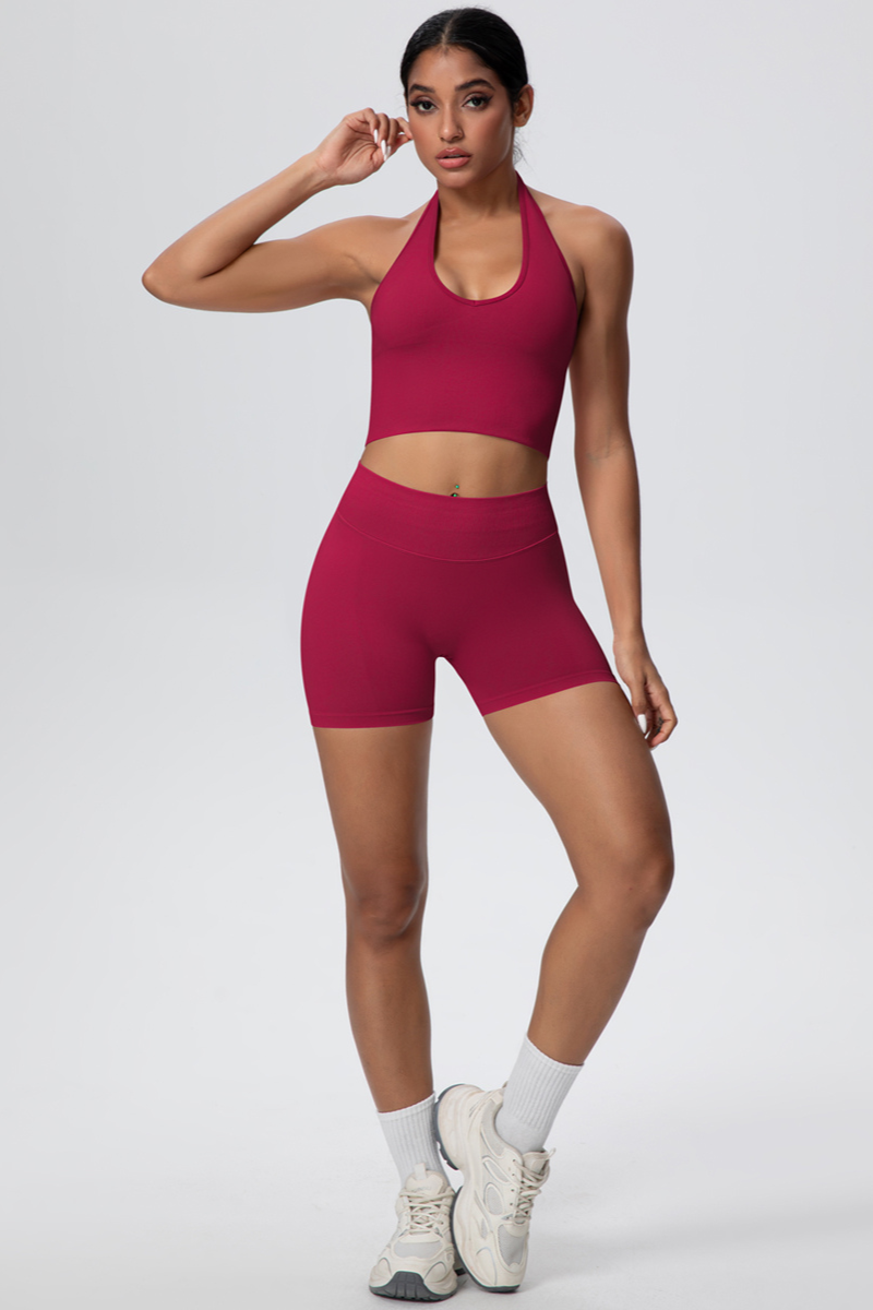 Women's Seamless Halter Tank Sport Shorts Two-Piece Set
