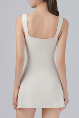 Women's Square Neck Wide Strap Yoga Sports Mini Dress