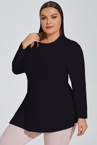 Plus Size Women's Side Slits Hooded Long Sleeve Top