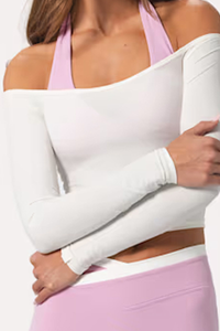 Women's Halter Off-Shoulder Brushed Long Sleeve Cropped Top