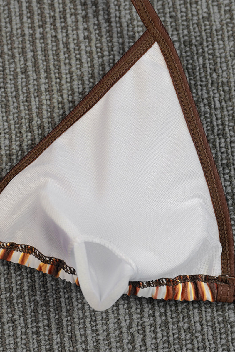 Women's Flame Gradient Metal Ring Halter Triangle Bikini Set