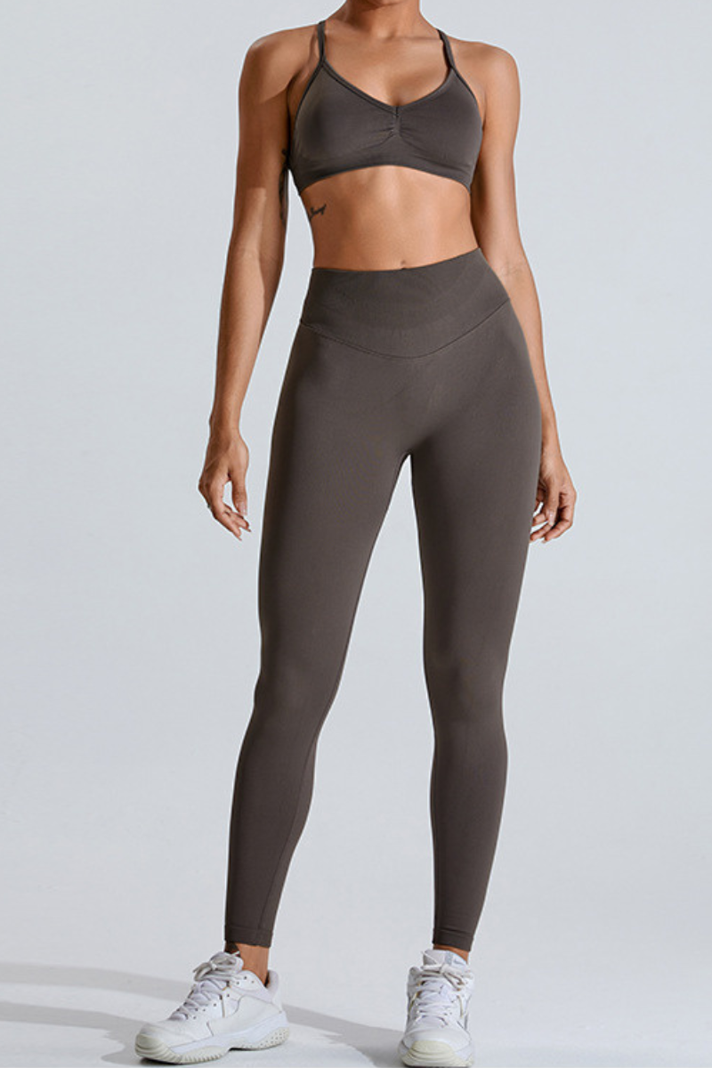 Women's Set:Cross Back Bra And Pleated Buttocks Lift Legging