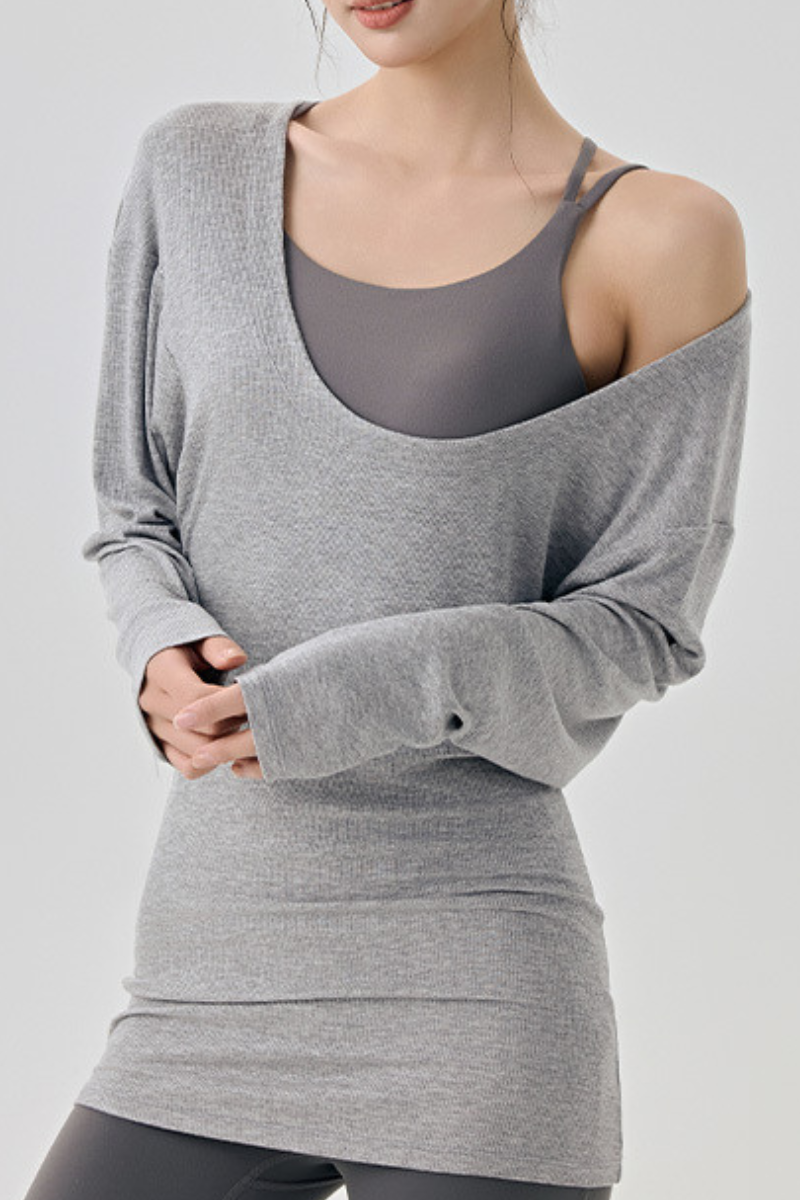 Women's Spring Large U-neck Loose Sports Long Sleeve Top