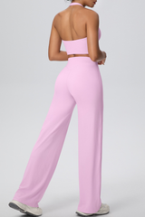 Women's Athletic Set:U-neck Halterneck Bra And Wide Leg Pant