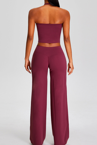 Women's Athletic Sets:Halter Triangle Cup Tank Top & Pants