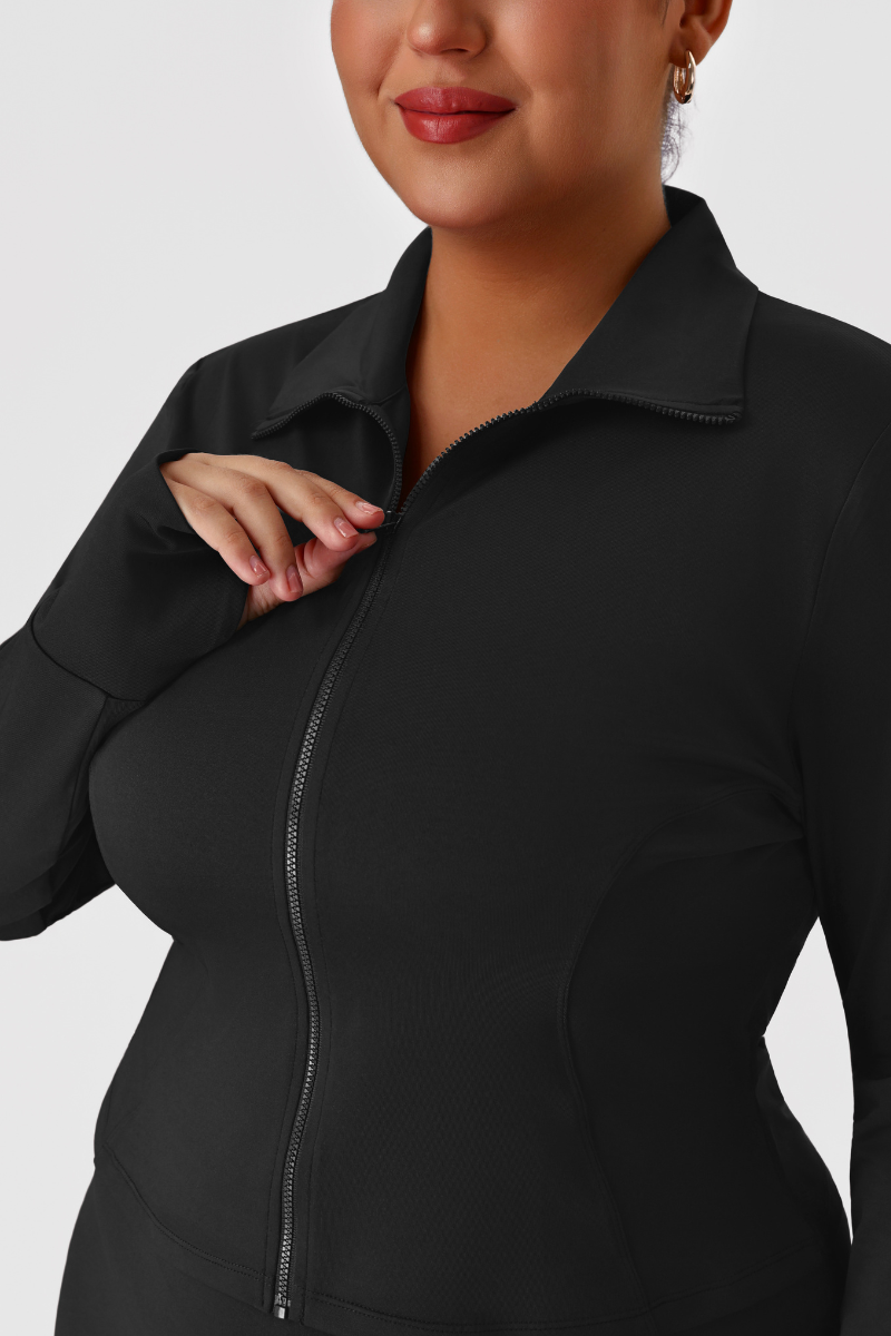 Plus Size Women's Stand Collar Fitted Zip-Up Yoga Jacket