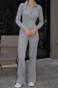 Fitted knit sweater and pants set