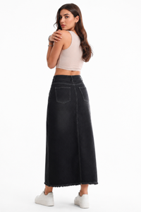 Women's High Waist Button Fly Denim Maxi Skirt