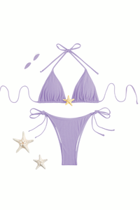 Women's Sexy Triangle Cup Halterneck Drawstring Bikini Set