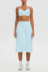 Women's Halter Bra & Wide Leg Yoga Cropped Pants Set