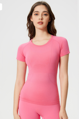 Women Seamless Round Neck Short Sleeve Sport T-Shirt