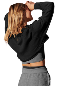 Women's Fall Cropped Collar Half Button Loose Sweatshirt