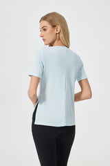 Women Short Sleeve Side Split Quick Dry Loose Breathable Running Fitness Sports Yoga Top