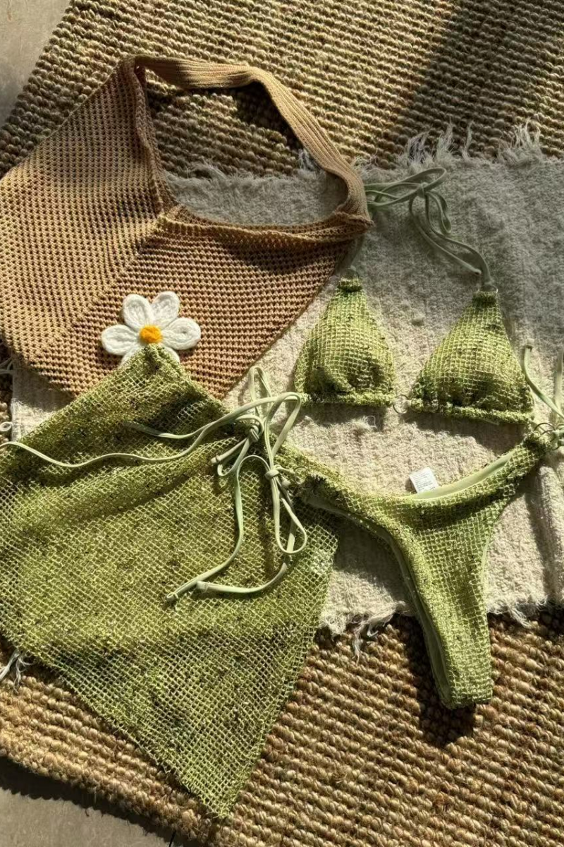 Women's Summer Mesh Half Skirt Bikini Set 3 Pieces