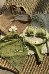 Women's Summer Mesh Half Skirt Bikini Set 3 Pieces