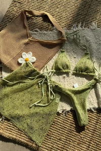 Women's Summer Mesh Half Skirt Bikini Set 3 Pieces
