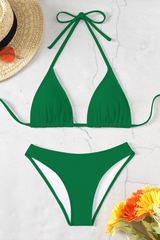 Women's Triangle Cup Halterneck Solid Bikini Set
