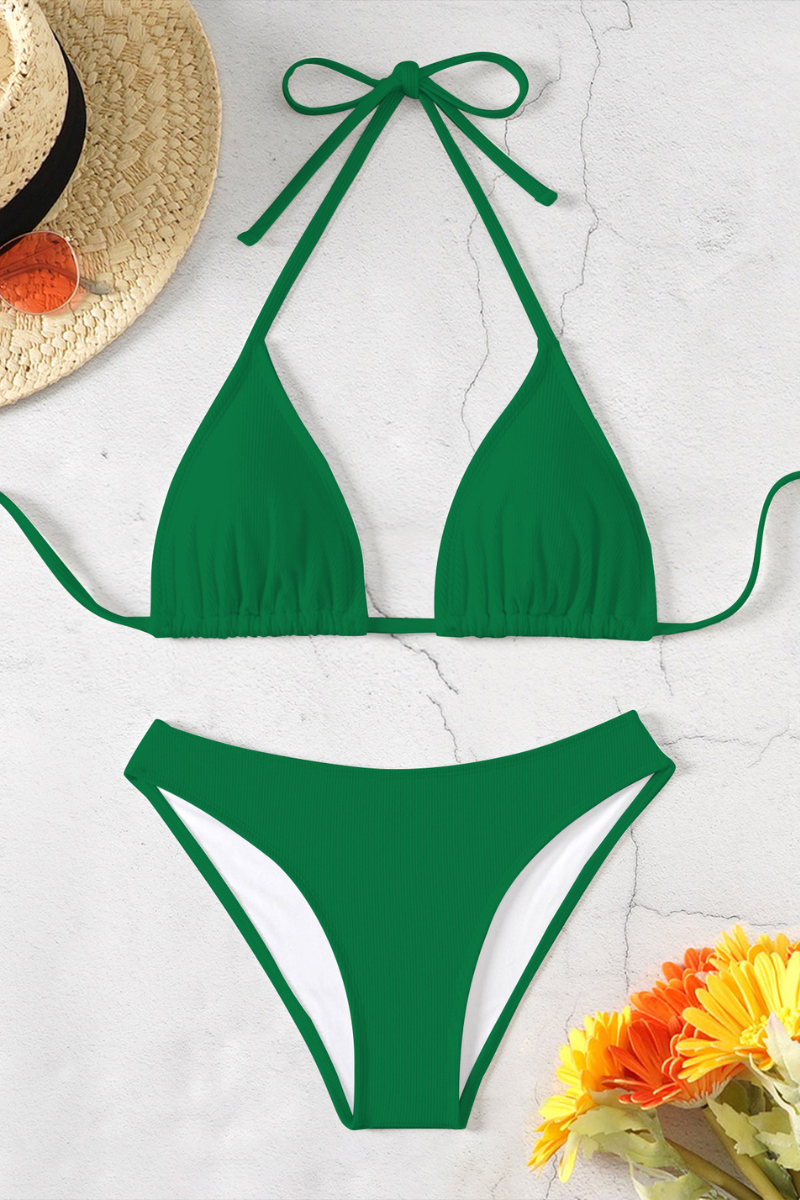 Women's Triangle Cup Halterneck Solid Bikini Set