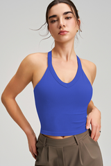 Women's Athletic V-neck Cropped Solid Tank Top
