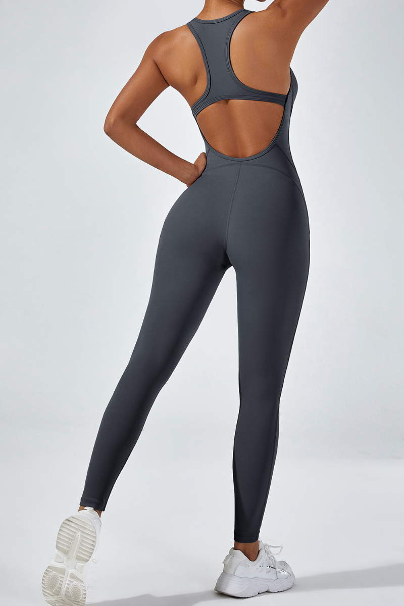 Women's  U-neck open back sportswear jumpsuit.