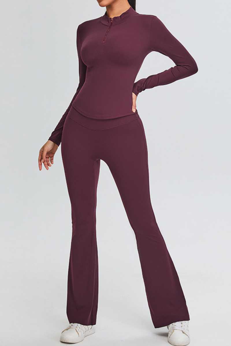 Women's Set:Stand Collar Long Sleeves T-shirt & Flare Pants