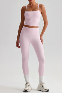 Women's Y-Back Cropped Tank Top &Peach Hip Yoga Leggings Set