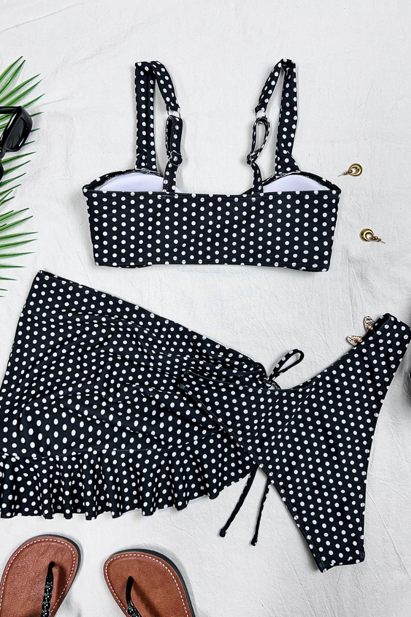 Women's Summer Polka Dot Starfish Ruffle 3-Piece Bikini Set