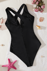 Women's V-Neck Cross Back Pleated Fitted Solid Swimsuit