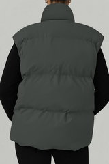 Women's stand-up collar relaxed cotton vest.