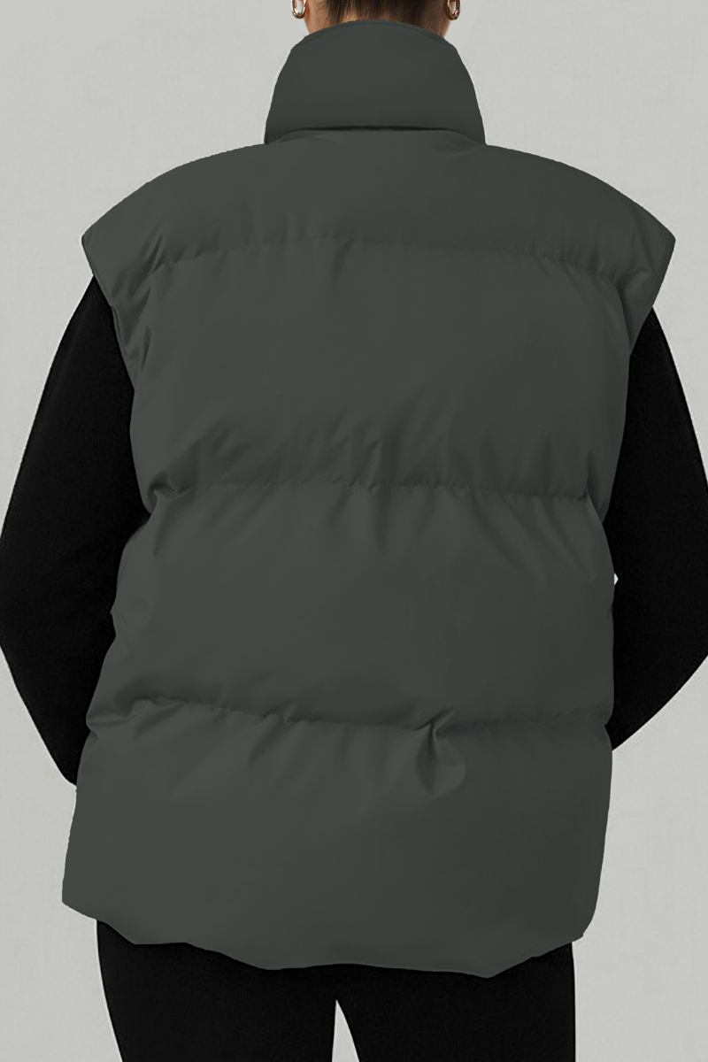 Women's stand-up collar relaxed cotton vest.