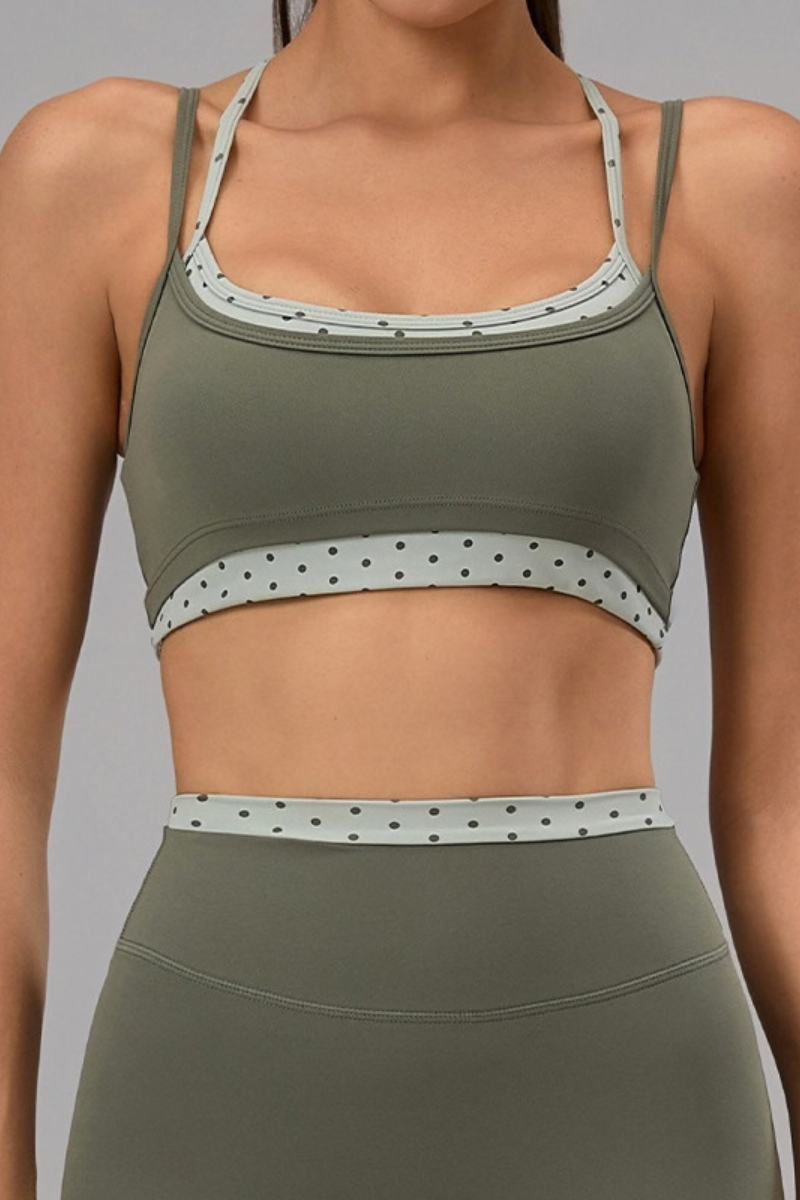 Women's Athletic Fake 2 Piece Polka Dot Yoga  Bra