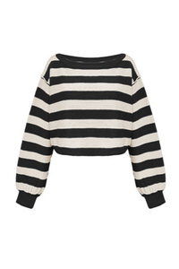 Women's Winter Boat Neck Boho Striped Cropped Knit Sweater
