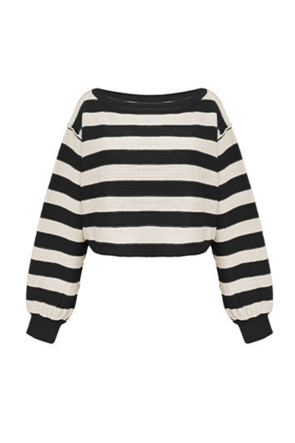 Women's Winter Boat Neck Boho Striped Cropped Knit Sweater