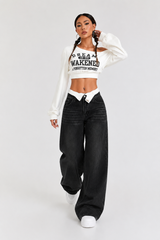 Women's Streetwear Double-Waistband Loose Wide-leg Jeans