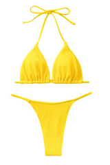 Women's Ribbed Halterneck Triangle Cup Bikini Set
