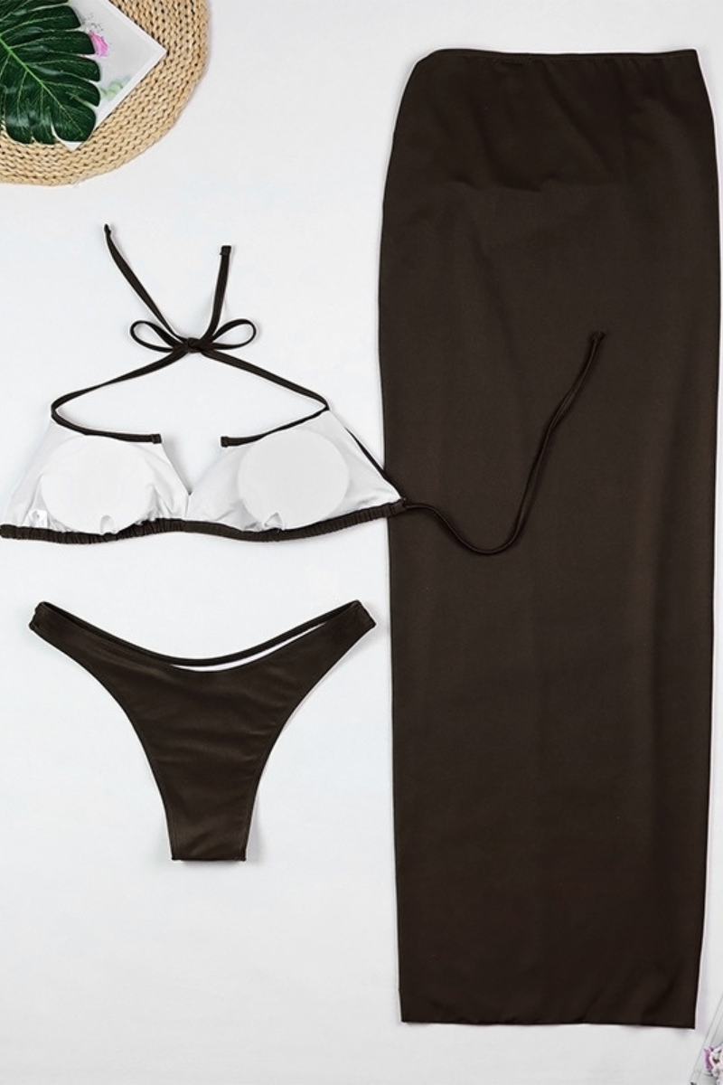 Women's Metal Waist High Slit Starfish Cover-up Bikini Set