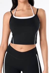 Women's Athletic Color-Block Faux 2 Piece Padded Tank Top