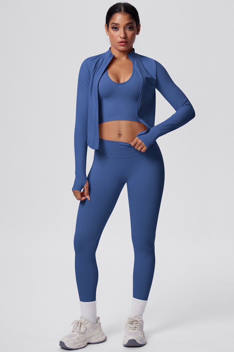 Women's Seamless Tank Top Sport Leggings Jacket Three-Piece Set
