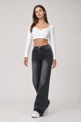Women's Vintage Wash Stretch Straight Leg Jeans