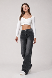 Women's Vintage Wash Stretch Straight Leg Jeans