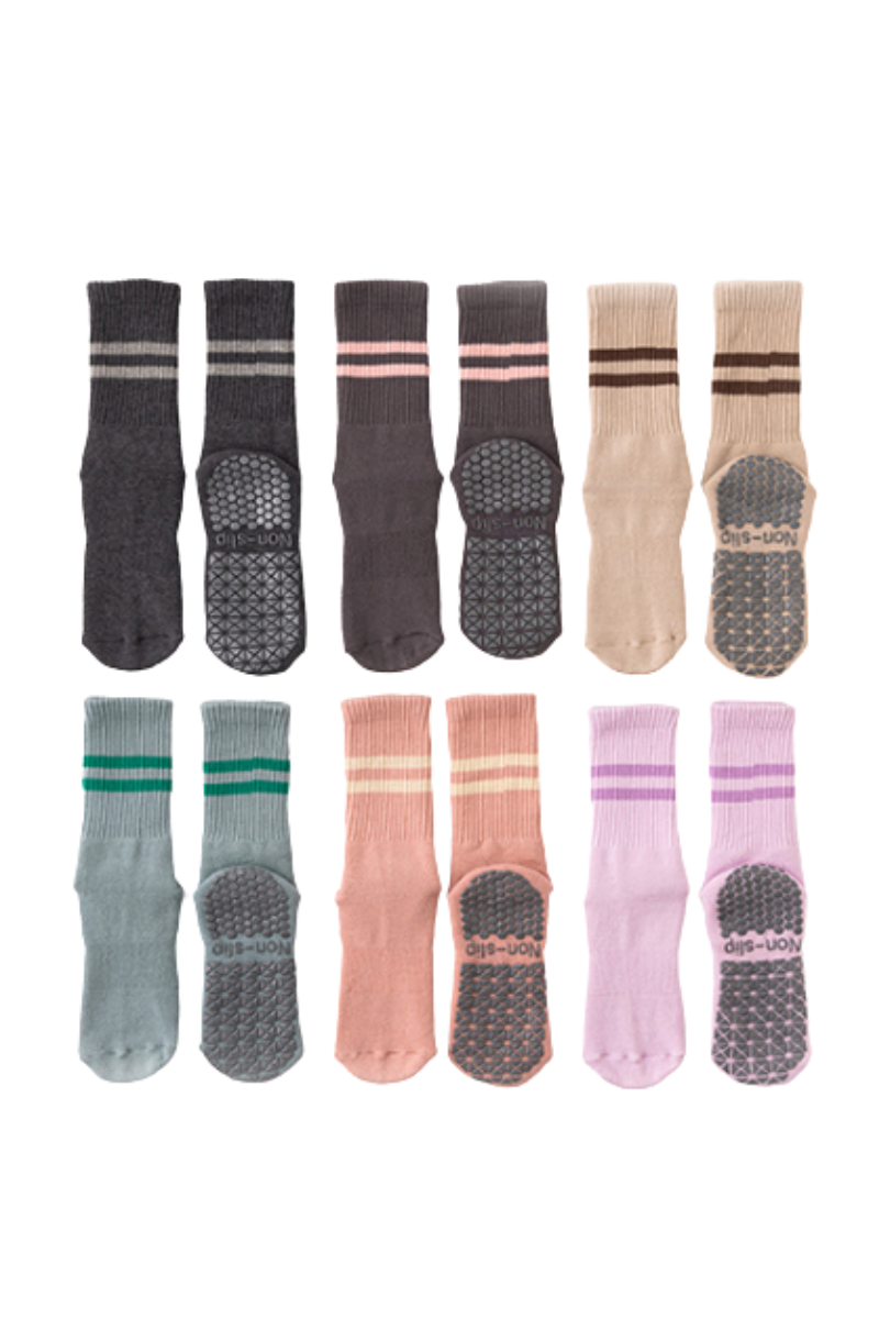 Women's Double-Stripe Crew Yoga Grip Full-Toe Socks