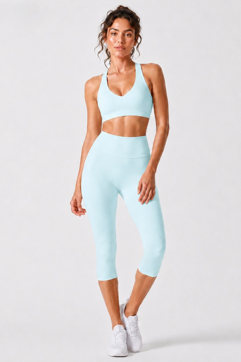 Women's Racerback Sports Bra & Capri Leggings Workout Set