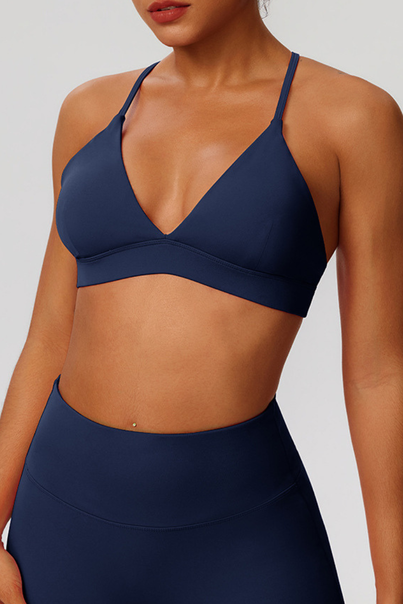 Women's V-Neck Cross-Back Padded Naked Feel Sports Yoga Bra