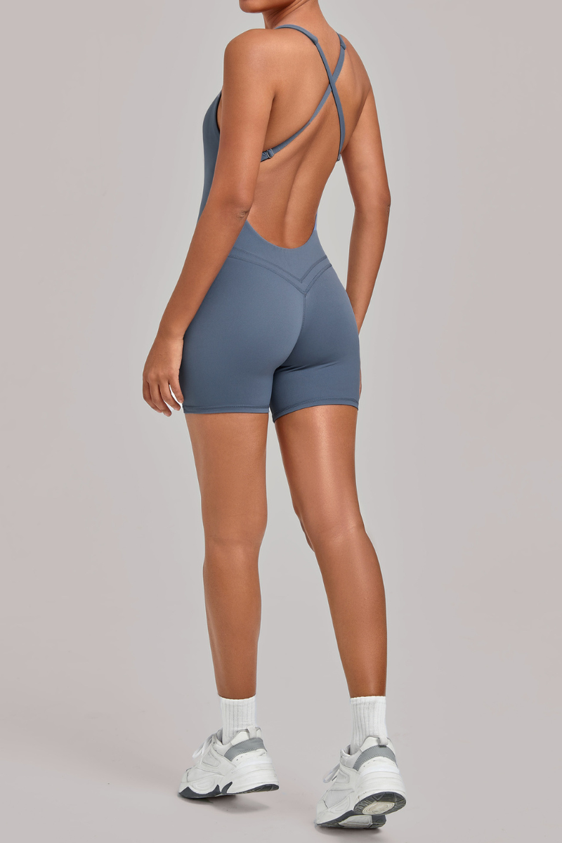 Women's U-neck Cross Back Adjustable Backless Jumpsuit