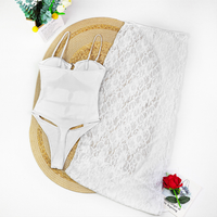 Women's Metal Button Strapless Lace One Piece Swimsuit