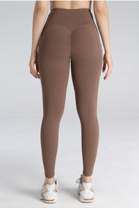 Women's High Waist Pleated Buttock Lift Pocket Yoga Leggings