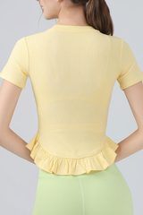 Women's Crew Neck Ruffle Hem Sports Short Sleeve Top