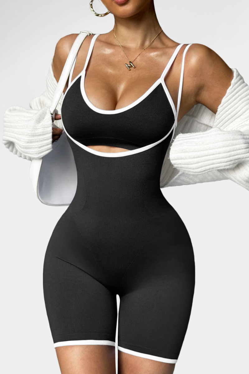 Women's Seamless Color Block Pleated Junmpsuit & Bra