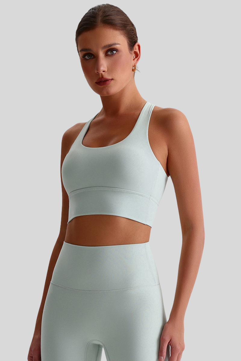 Women Cross Back Naked Feel Sports Bra: Removable Padded Yoga Top + Crisscross Back Design