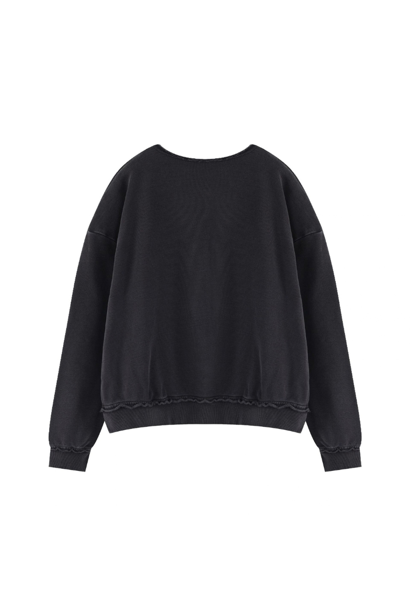 Women's Fall Raw Edge Neck Kangaroo Pocket Sweatshirt
